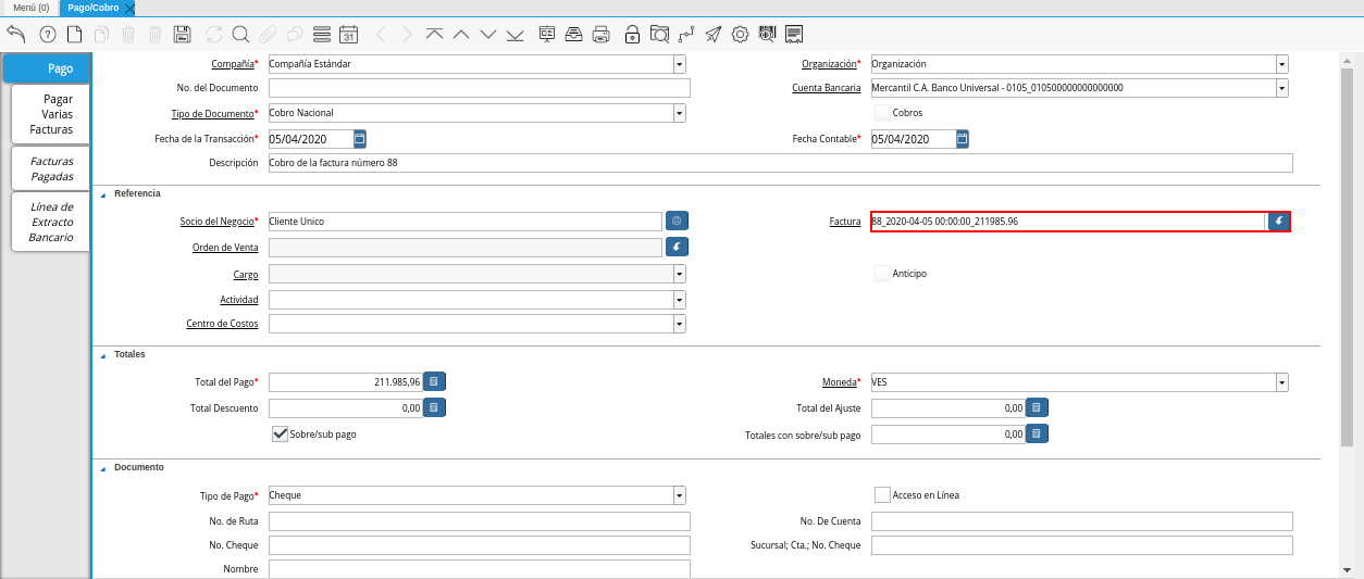 Identificador del Campo Factura
