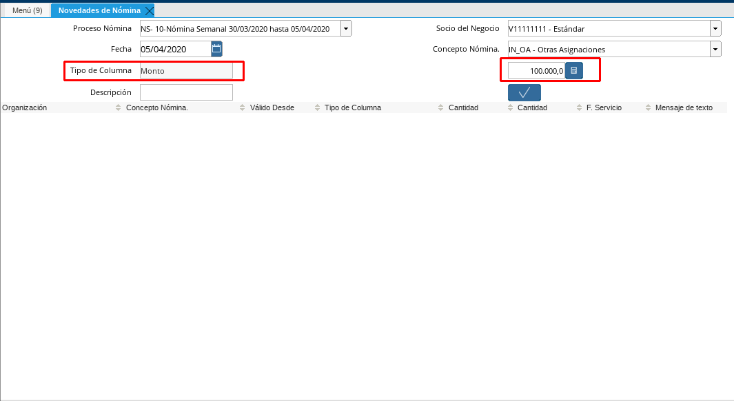 Campo Monto Incidencias