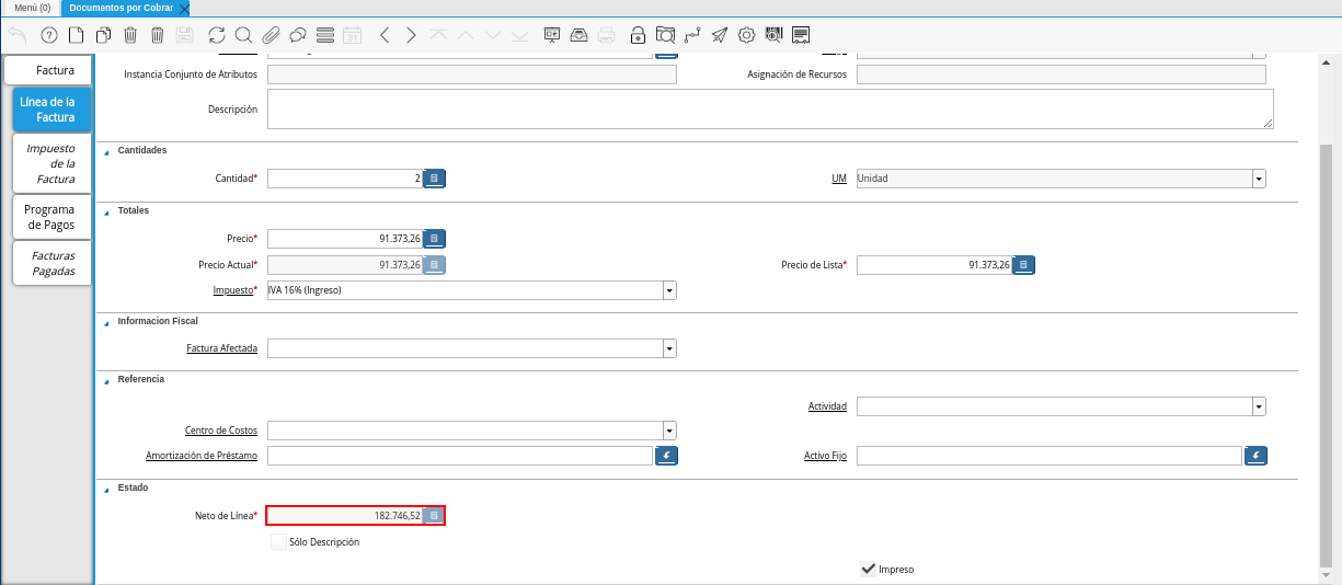 Campo Neto de Línea