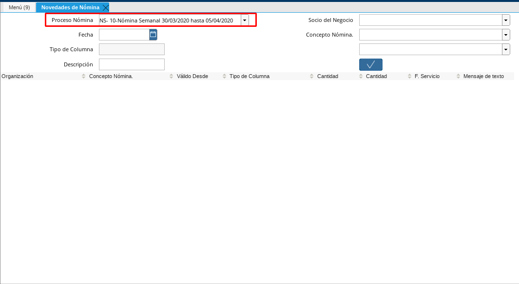 Campo Proceso de Nómina