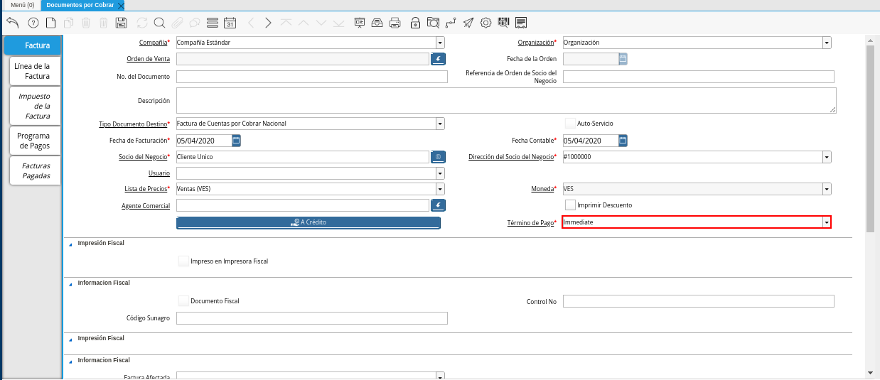 Campo Término de Pago