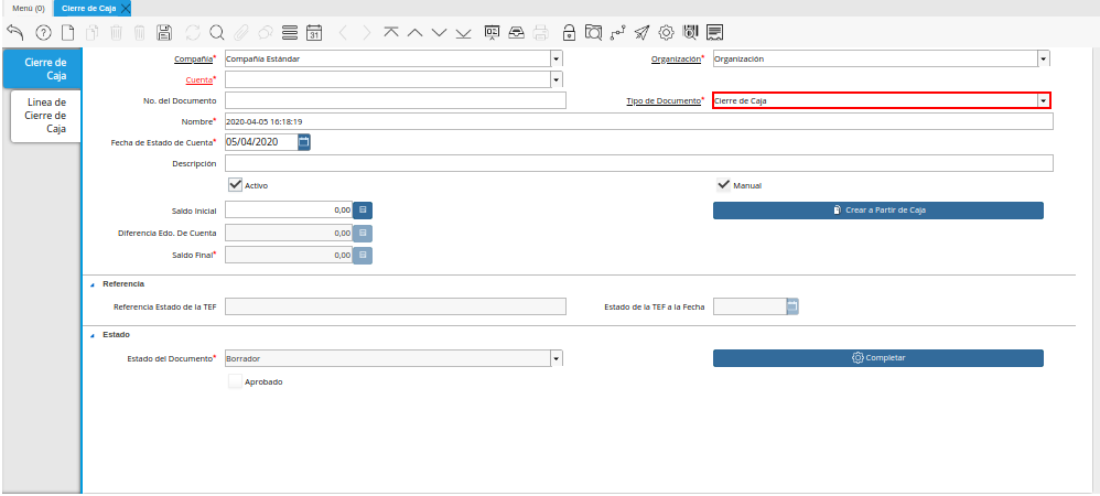 Campo Tipo de Documento