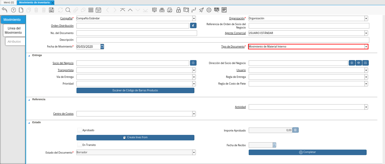 Campo Tipo de Documento