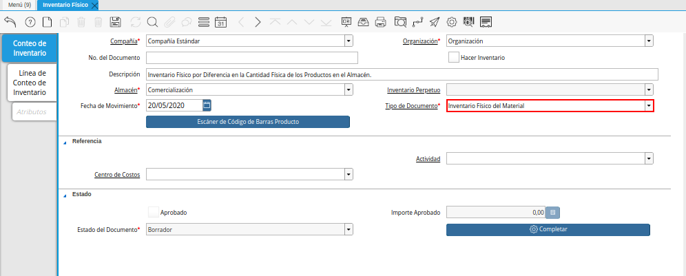 Campo Tipo de Documento
