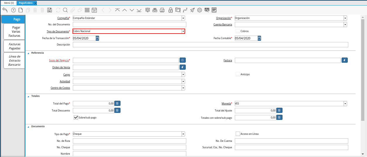 Campo Tipo de Documento