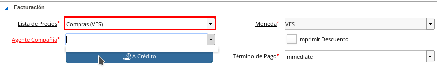 Campo Lista de Precios