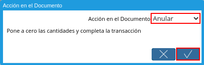 acción anular y opción ok