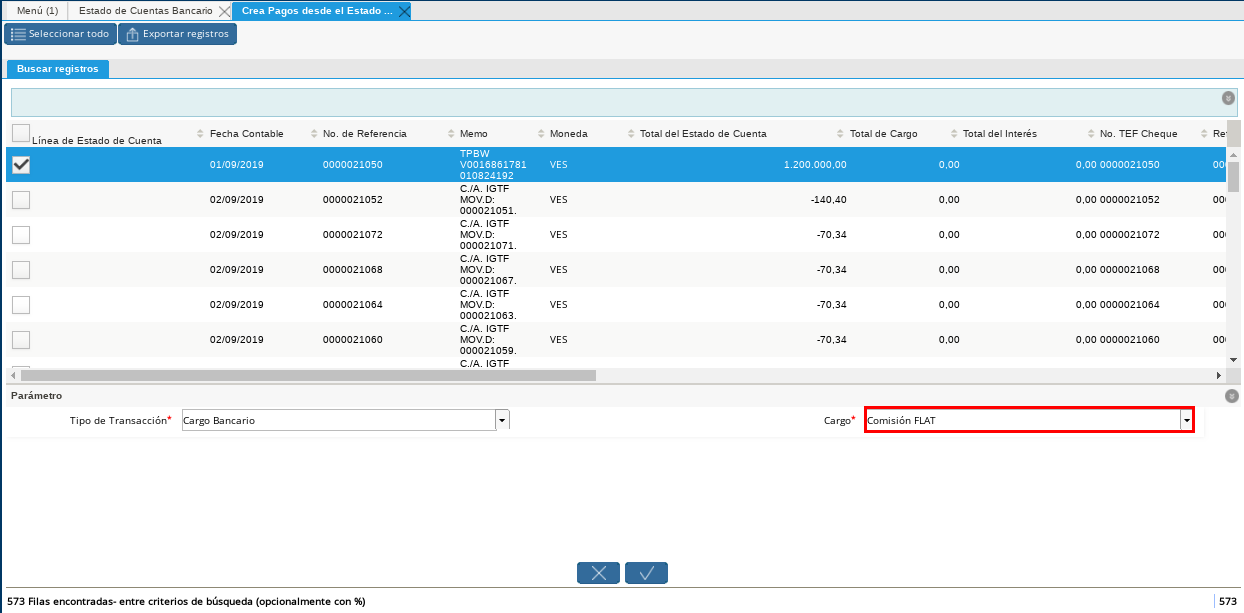 Opción Comisión FLAT del Campo Cargo