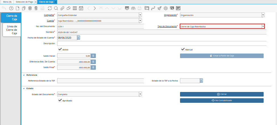 Primer Cierre de Caja Reembolso