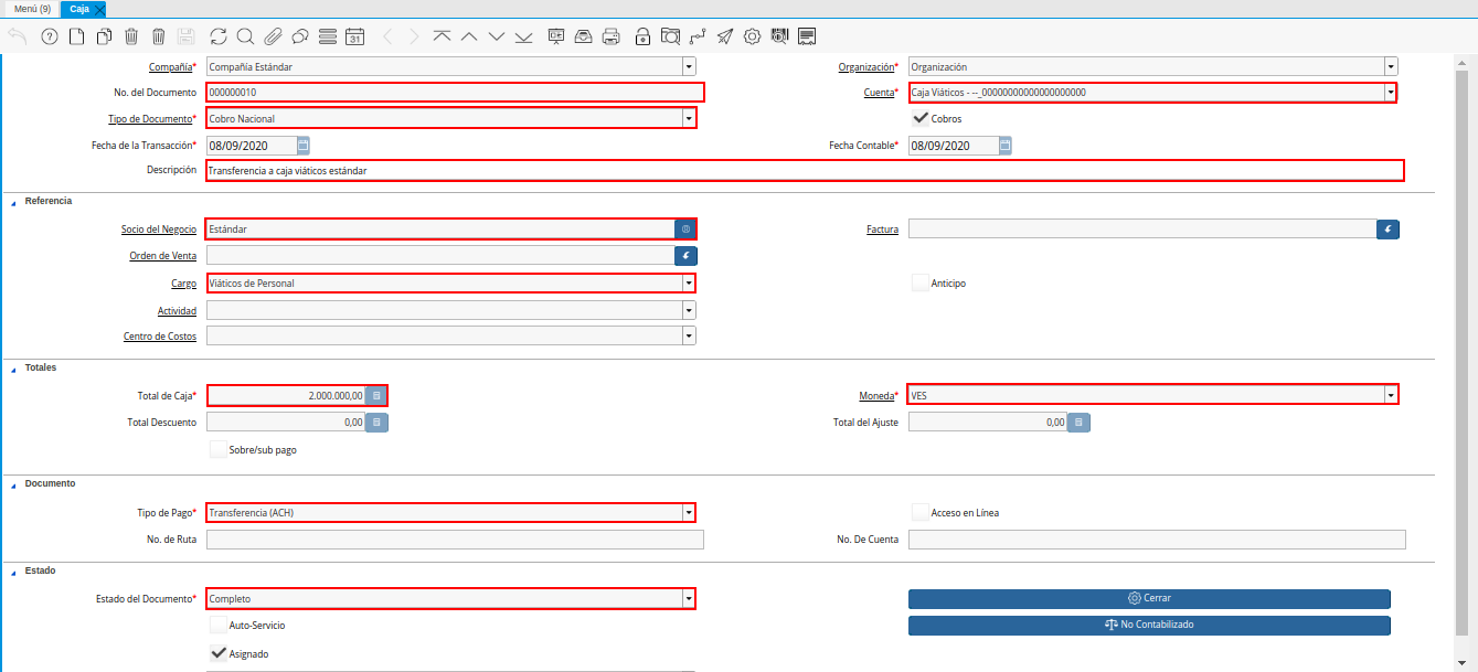ingreso a caja viáticos gasto mayor a viáticos