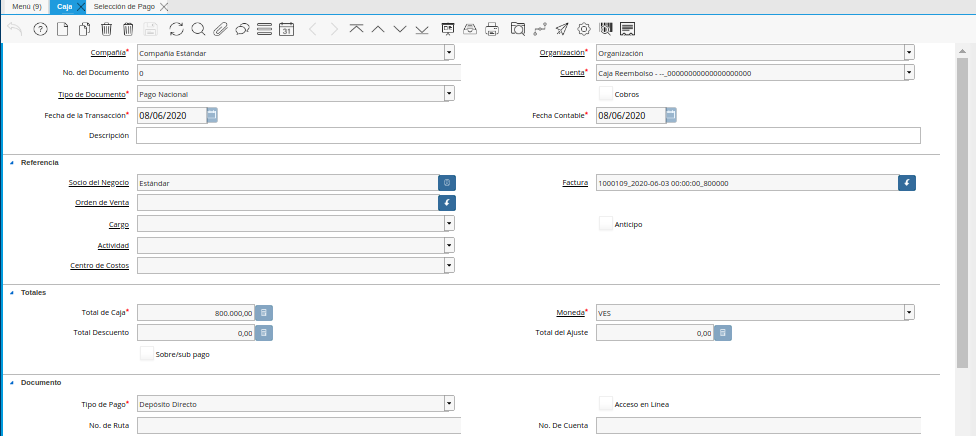 Registo en Caja Reembolso