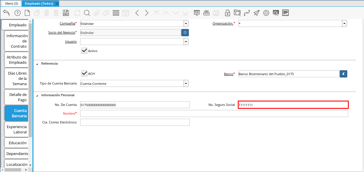 Campo No. Seguro Social Cuenta