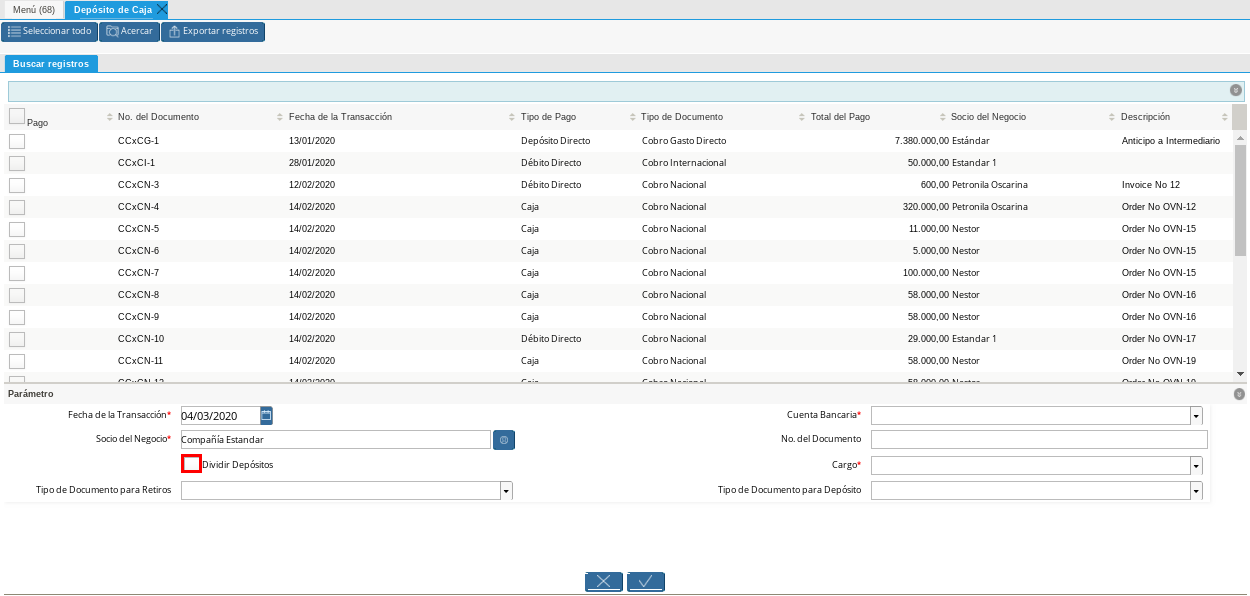 Checklist Dividir Depósitos Destildado