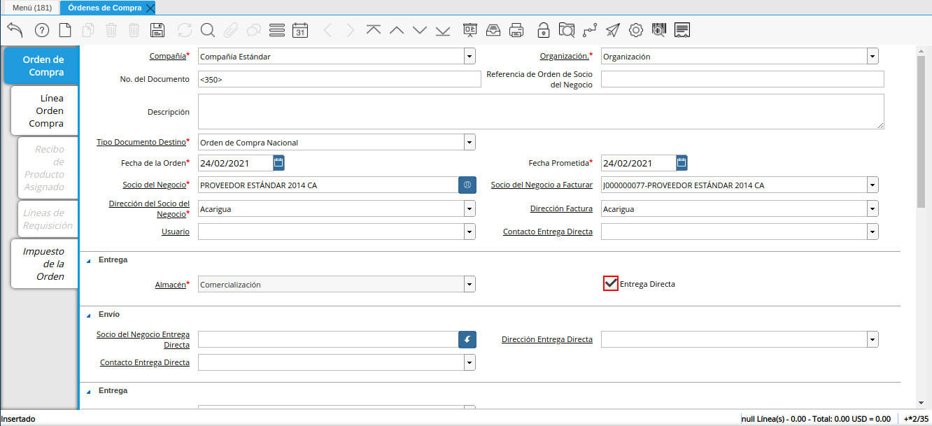 check entrega directa orden multimoneda