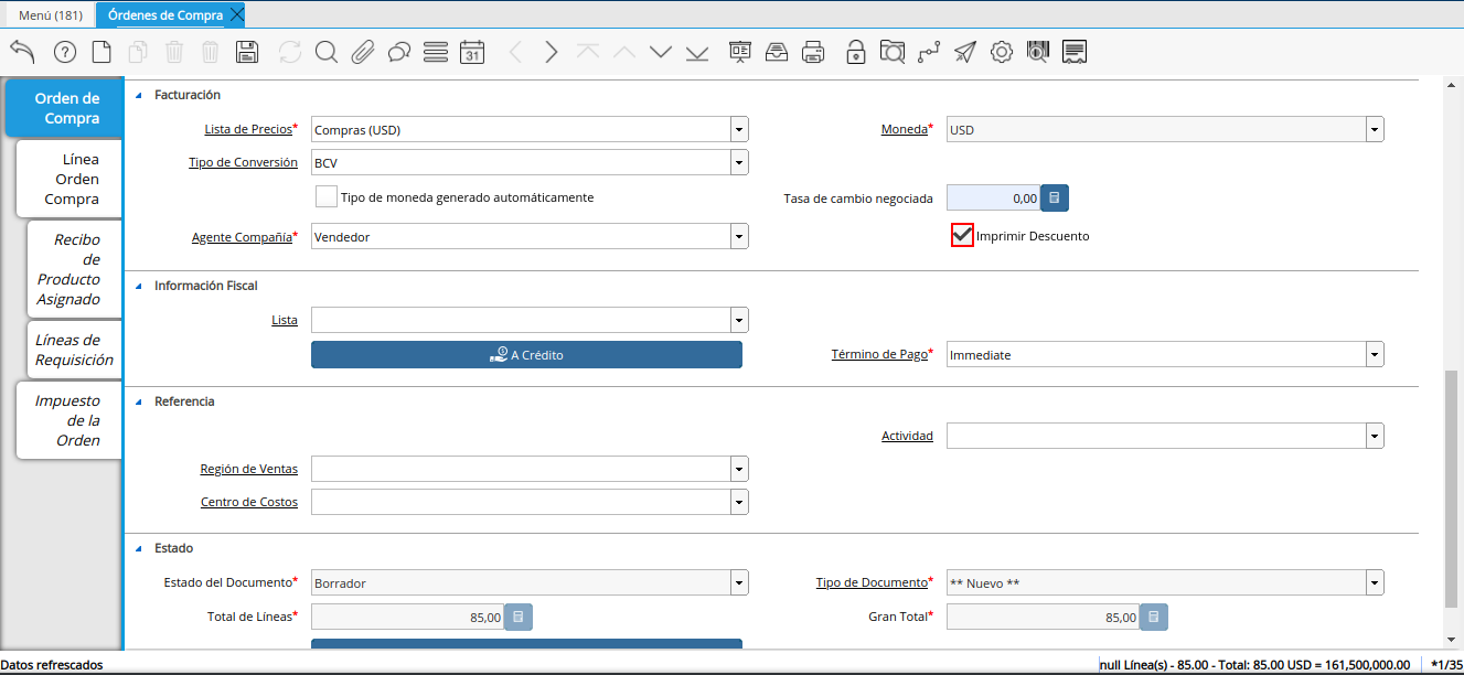 check imprimir descuento orden multimoneda