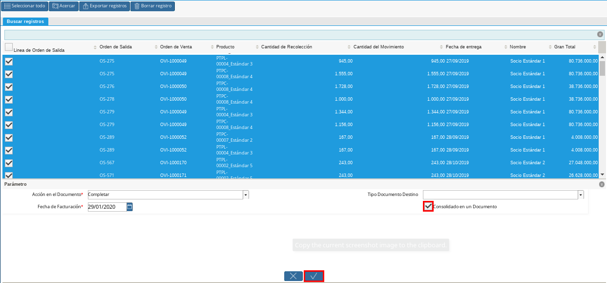 Factura Generada desde la Orden de Salida
