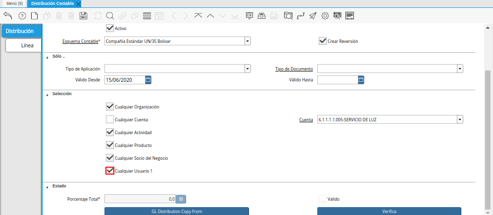 Checklist Cualquier Usuario 1 de la Ventana Distribución Contable