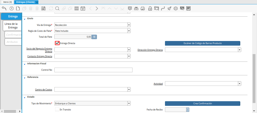 Checklist Entrega Directa de la Ventana Entregas Cliente