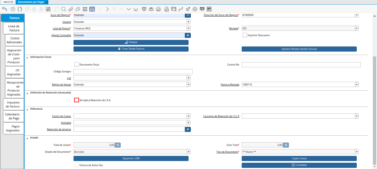 Checklist No Aplica Retención de IVA de la Nota de Débito de CxP