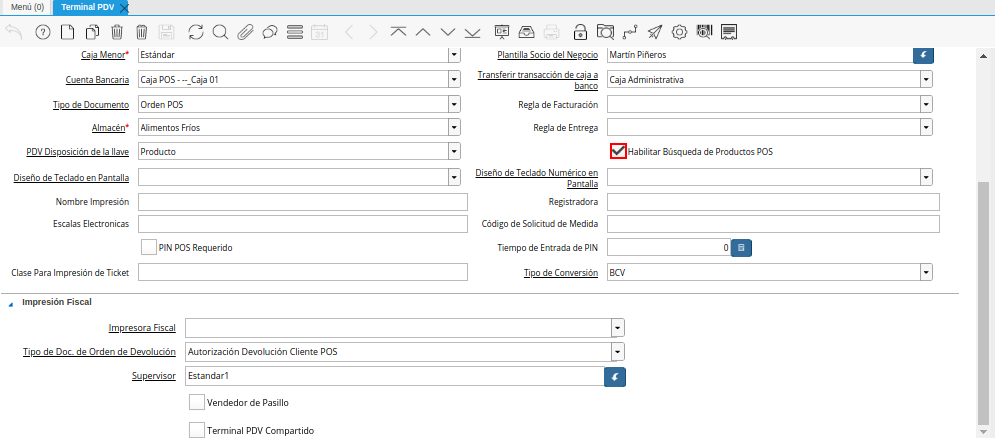 Checklist Habilitar Búsqueda de Productos POS de la Ventana Terminal PDV