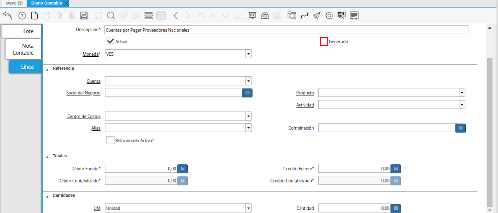 Checklist Generado de la Pestaña Línea de la Ventana Diario Contable