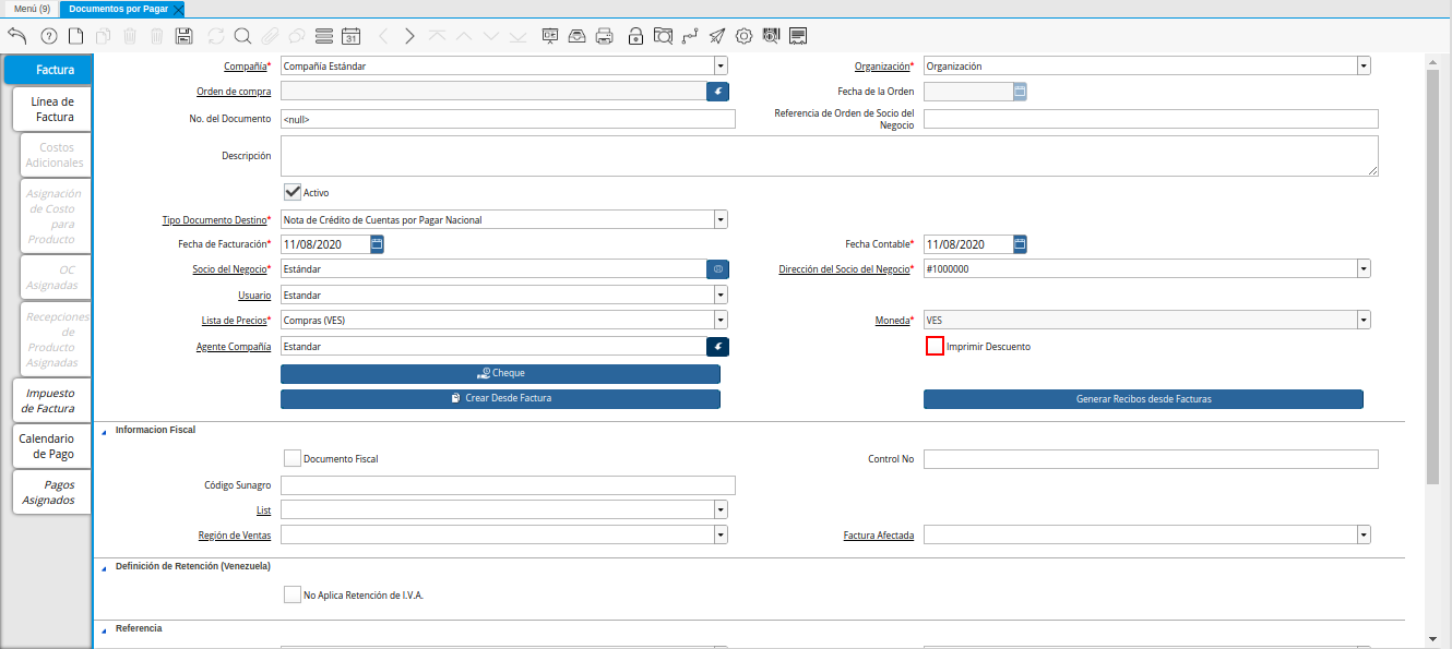 Checklist Imprimir Descuento de la Nota de Crédito de CxP