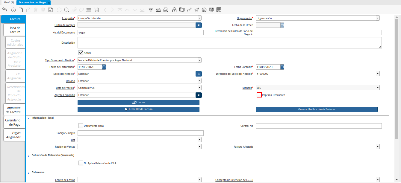 Checklist Imprimir Descuento de la Nota de Débito de CxP