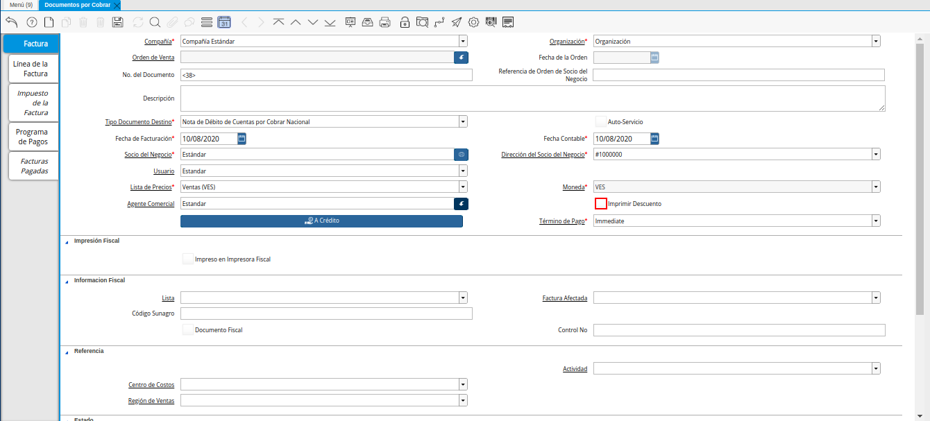 Checklist Imprimir Descuento de la Nota de Débito de CxC