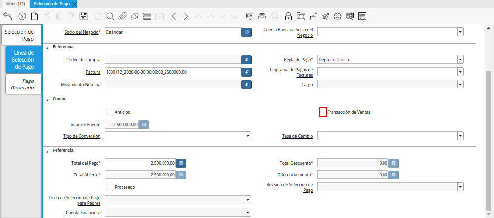 Checklist Transacción de Ventas del Documento Orden de Pago desde Factura