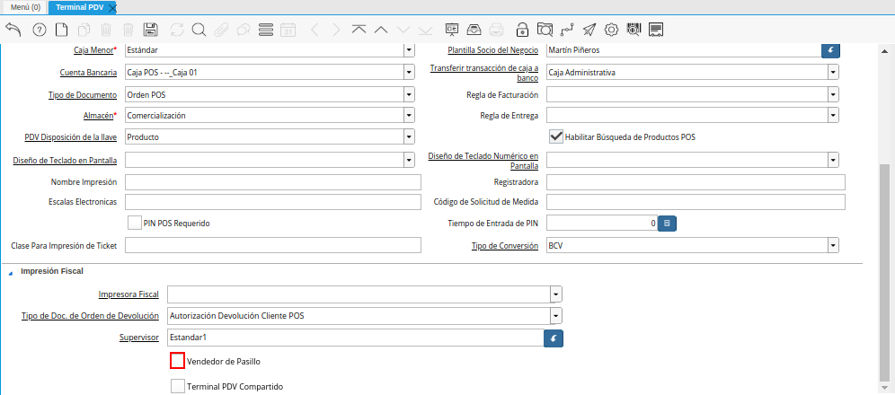 Checklist Vendedor de Pasillo de la Ventana Terminal PDV