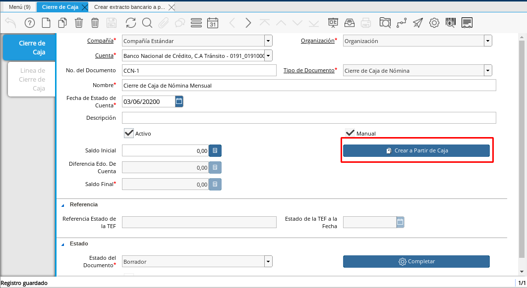 Campo crear a partir de caja
