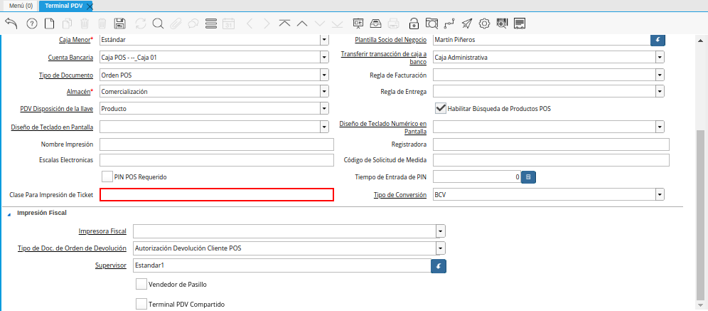 Campo Clase Para Impresión de Ticket de la Ventana Terminal PDV