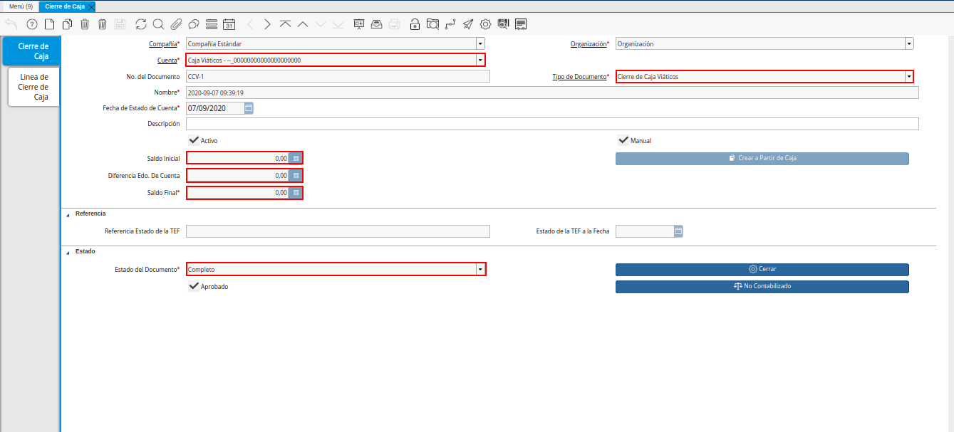 cierre de caja viáticos igual al gasto