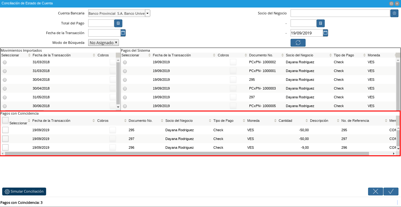Movimientos con Coincidencia
