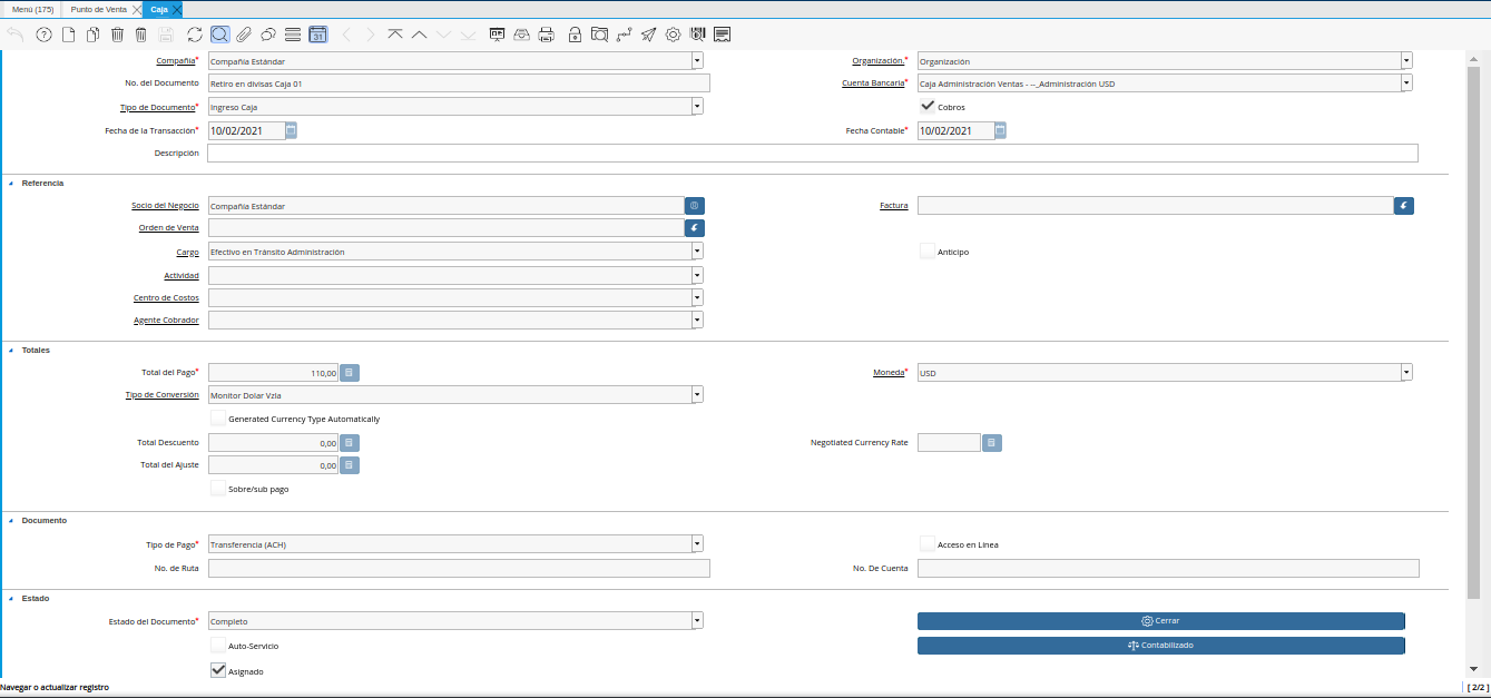 Cobro Creado desde la Ventana Retiros de Puntos de Venta