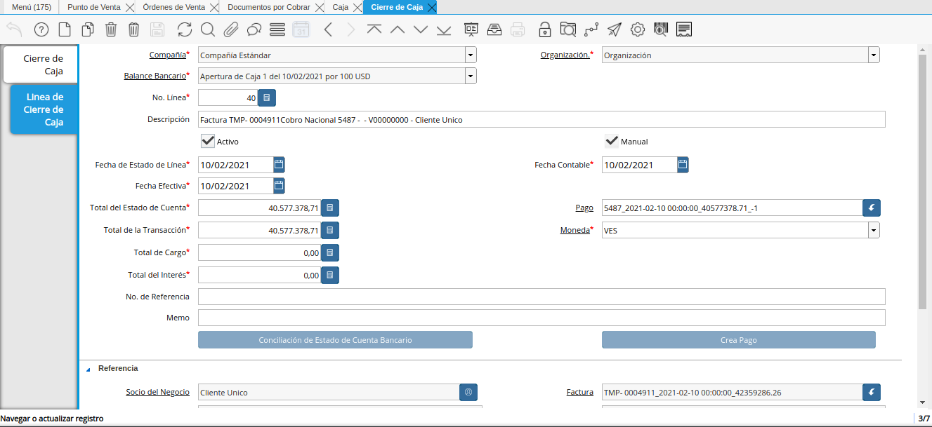 Cobro Generado en Cierre de Caja