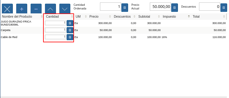 Columna Cantidad Ordenada