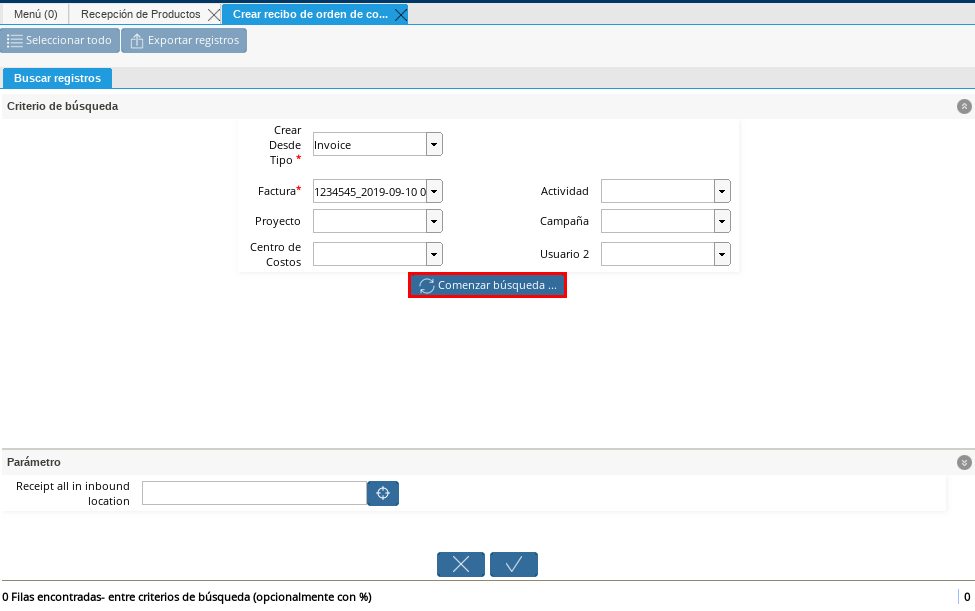 Opción Comenzar Búsqueda