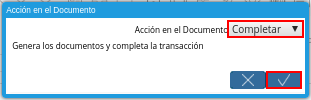 Acción Completar y Opción OK