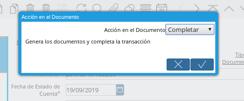 Acción Completar Conciliación y Opción OK