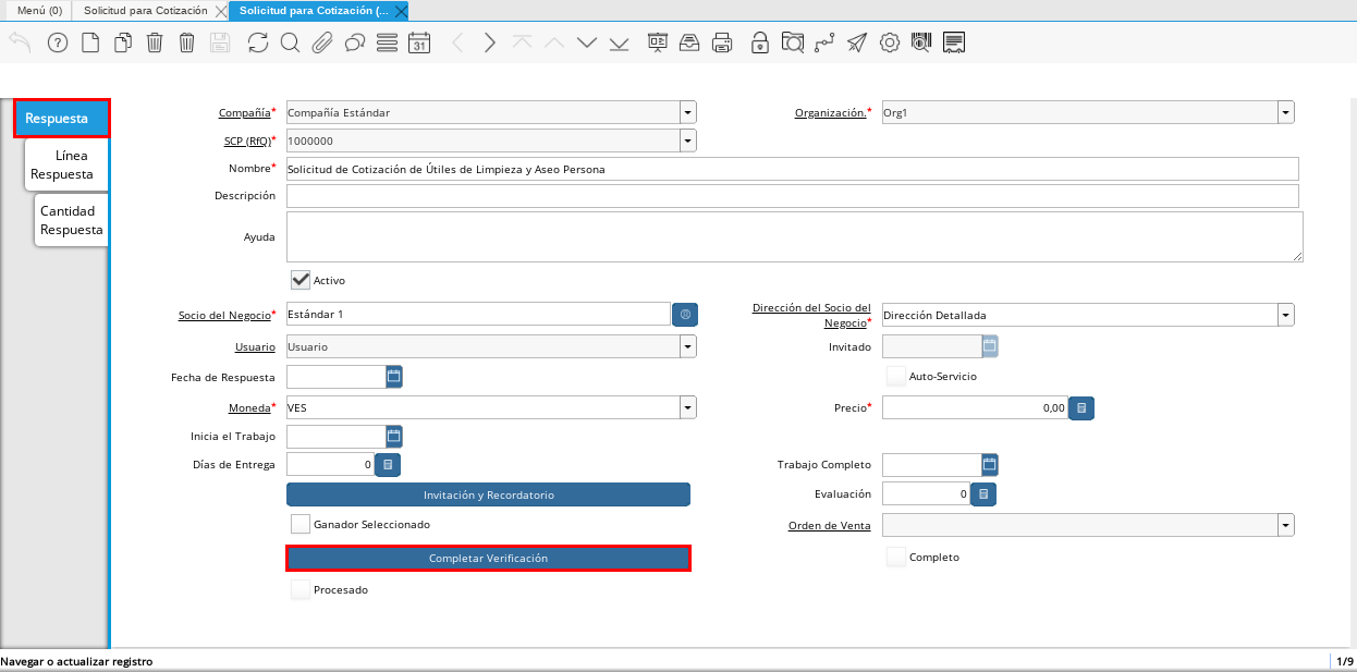 Opción Completar Verificación