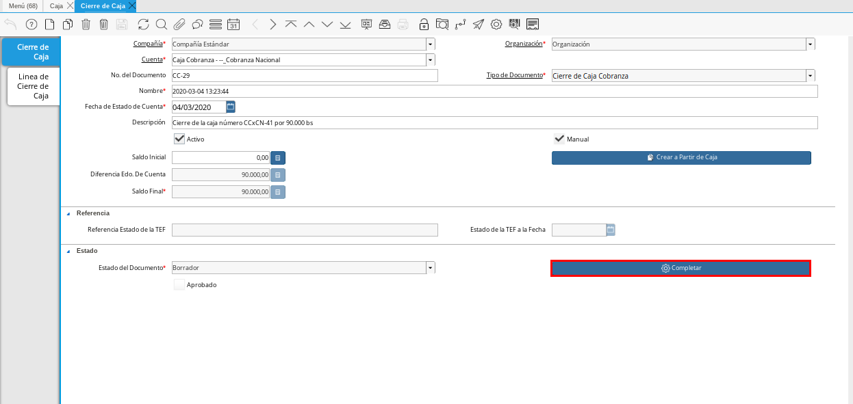 Cierre de Caja Cobranza