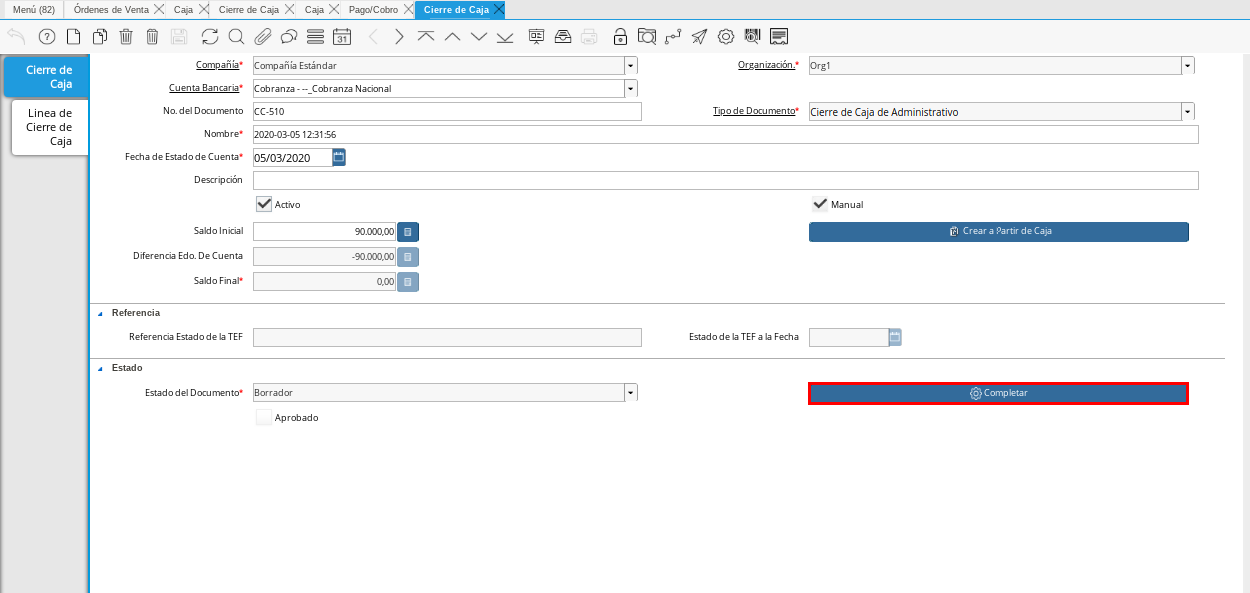 Cierre de Caja Administrativo