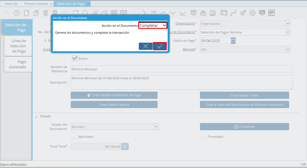 Completar la Selección