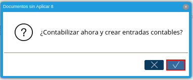 Ventana de Confirmación para Crear Entradas Contables