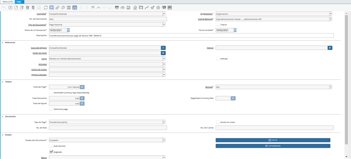 consulta de egreso en caja por transferencia de deposito