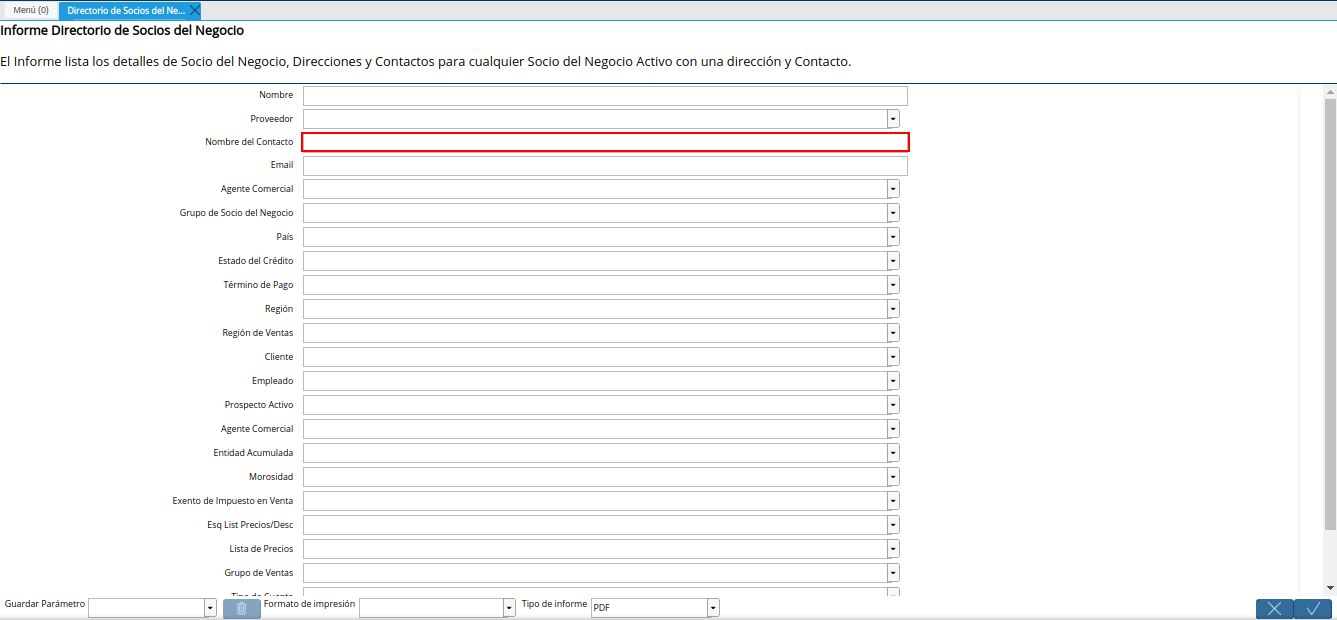 campo nombre del contacto del reporte directorio de socios del negocio