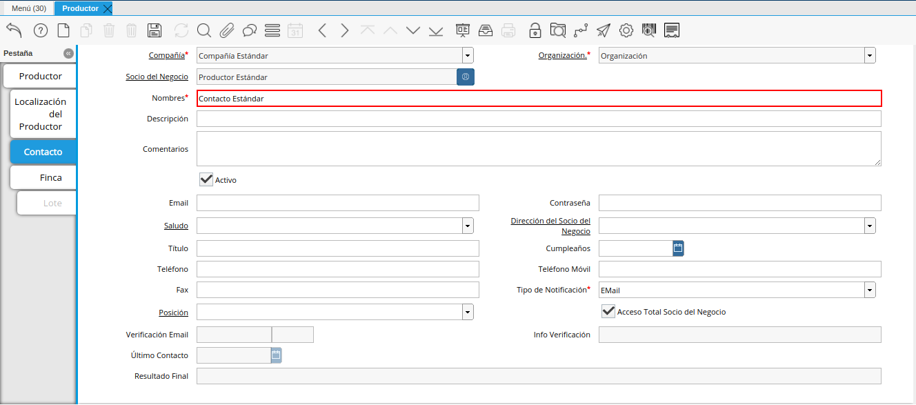 Campo Nombre de Contacto