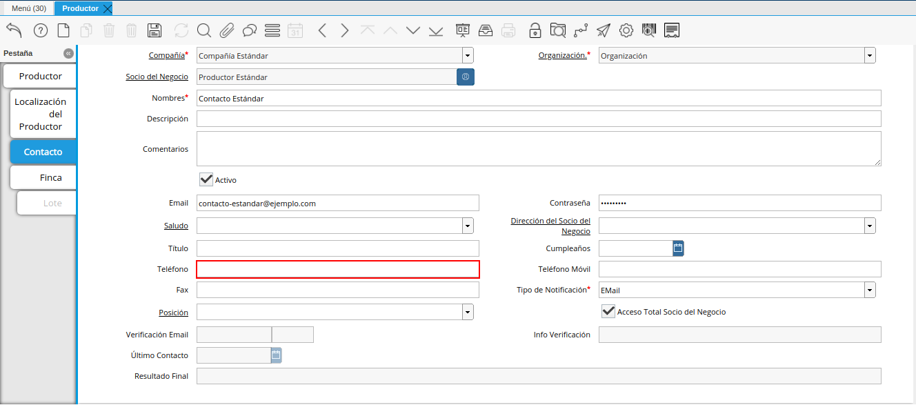Campo Teléfono de Contacto