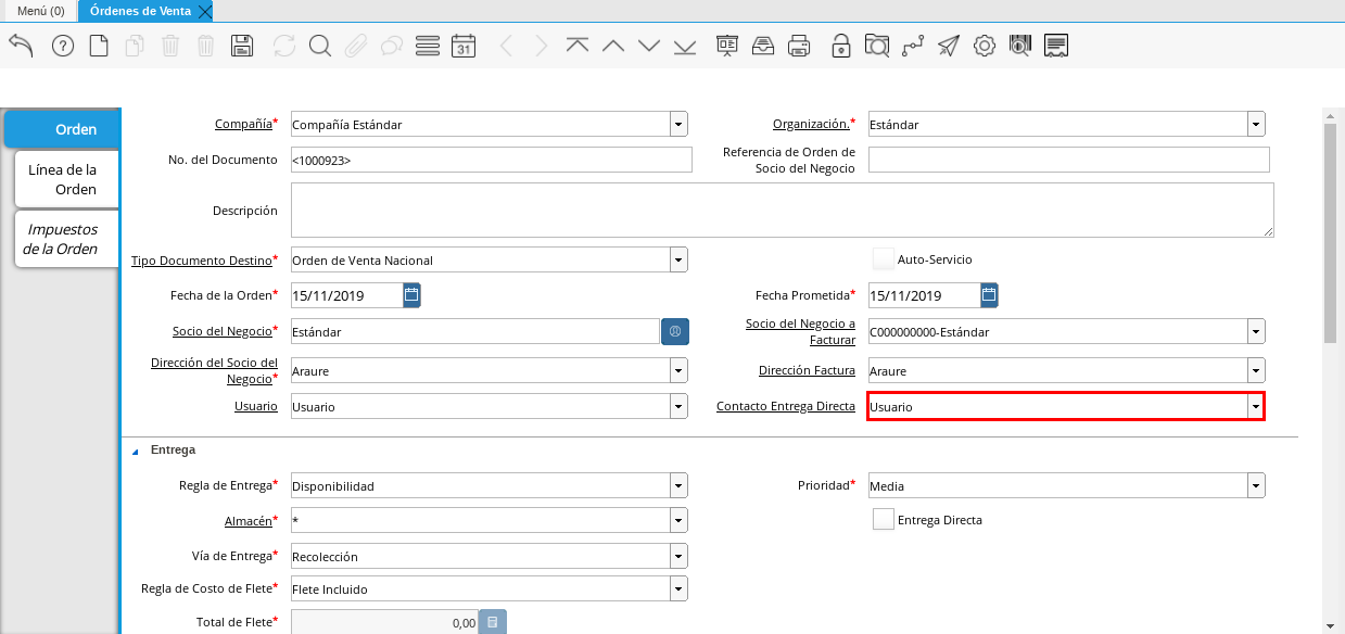 Campo Contacto Entrega Directa